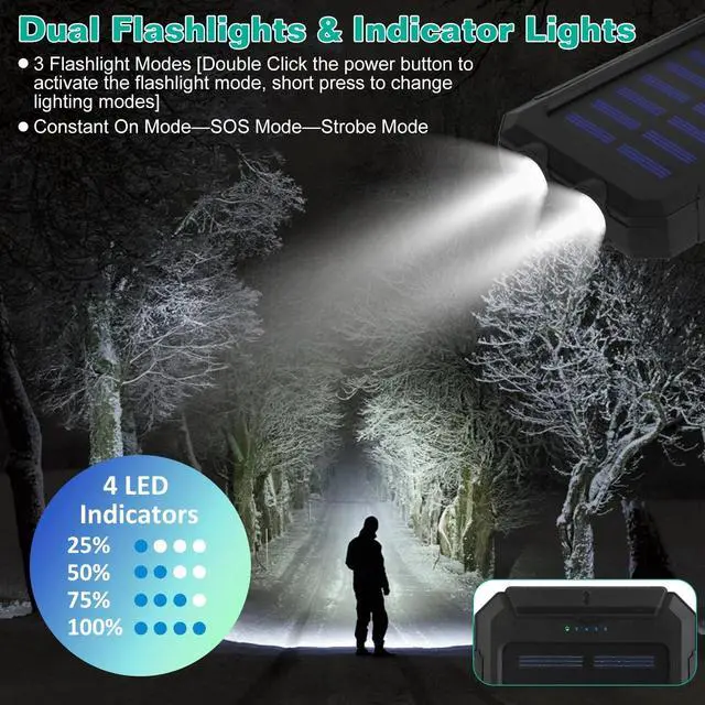 Alt view image 6 of 7 - Portable Solar Battery Charger Solar Power Bank w/ Lights Compass Camping Hiking