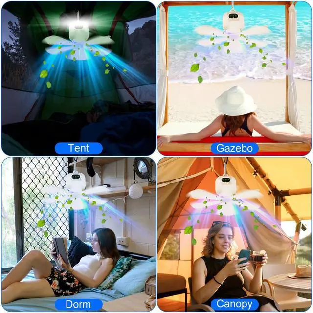 Alt view image 7 of 7 - 8000mAh Portable Camping Fan Battery Powered Tent Light Fan with LED Light Fan