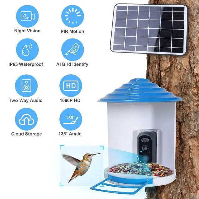 Alt view image 2 of 7 - Smart Bird Feeder w/ Solar Powered Camera 1080P HD AI Identify PIR Motion