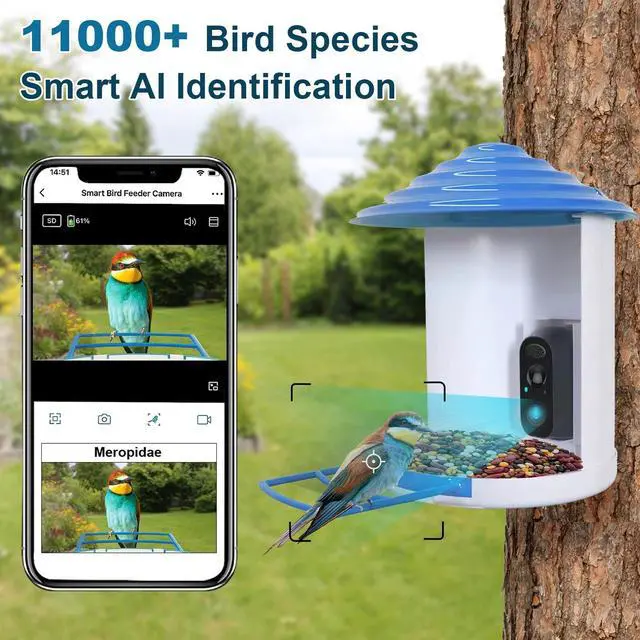 Alt view image 6 of 7 - Smart Bird Feeder w/ Solar Powered Camera 1080P HD AI Identify PIR Motion