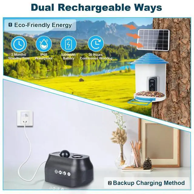 Alt view image 7 of 7 - Smart Bird Feeder w/ Solar Powered Camera 1080P HD AI Identify PIR Motion