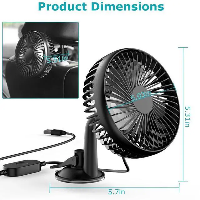 Alt view image 5 of 7 - Car Cooling Fan Vehicle Fan Backseat Clip Fan W/3 Speeds & 4.8FT Long Power Cord