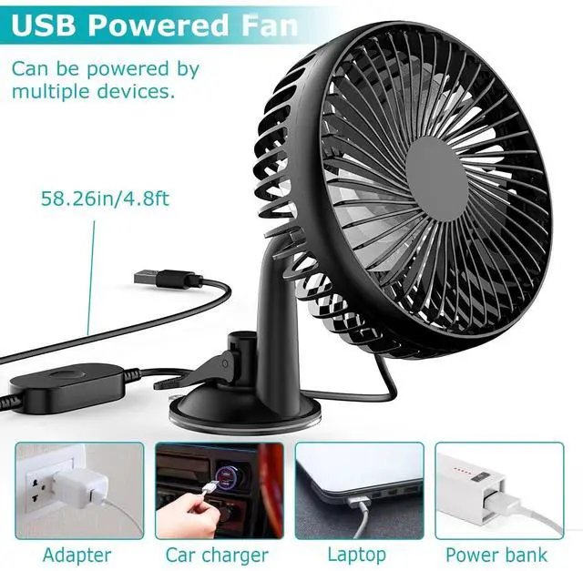 Alt view image 6 of 7 - Car Cooling Fan Vehicle Fan Backseat Clip Fan W/3 Speeds & 4.8FT Long Power Cord