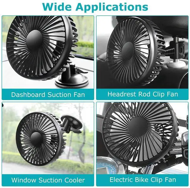 Alt view image 7 of 7 - Car Cooling Fan Vehicle Fan Backseat Clip Fan W/3 Speeds & 4.8FT Long Power Cord