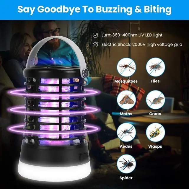 Alt view image 6 of 7 - Mosquito Zapper Lamp Indoor/Outdoor Bug Zapper Rechargeable 3 Light Modes