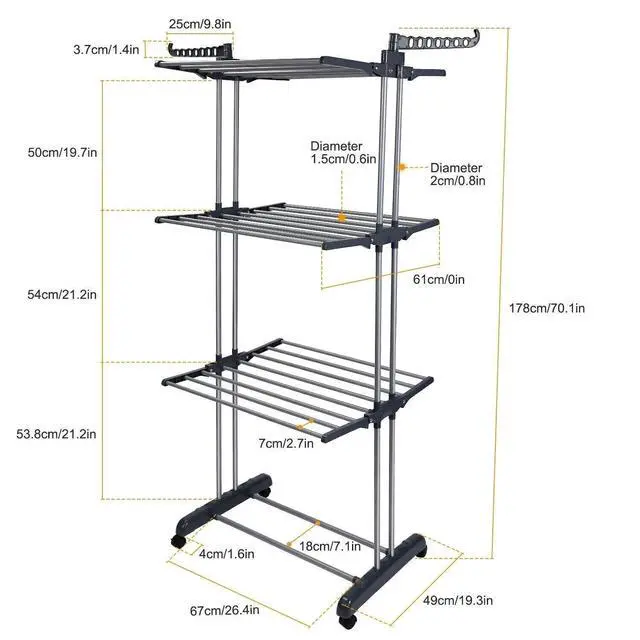 Alt view image 7 of 7 - Laundry Drying Rack Foldable Clothes Dryer Hanger Holder Storage Clothing Shelf
