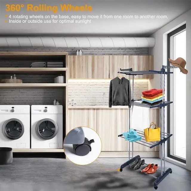 Alt view image 3 of 7 - Laundry Drying Rack Foldable Clothes Dryer Hanger Holder Storage Clothing Shelf