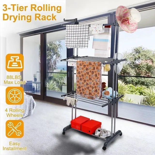 Alt view image 2 of 7 - Laundry Drying Rack Foldable Clothes Dryer Hanger Holder Storage Clothing Shelf