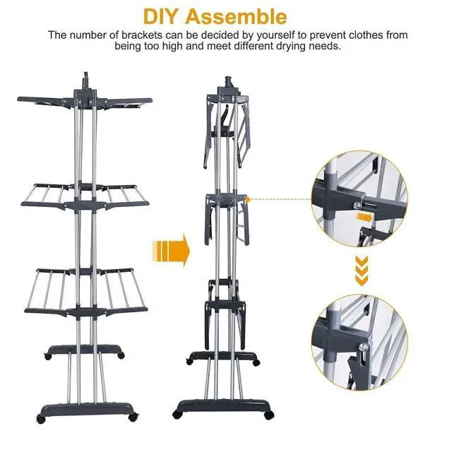 Alt view image 6 of 7 - Laundry Drying Rack Foldable Clothes Dryer Hanger Holder Storage Clothing Shelf