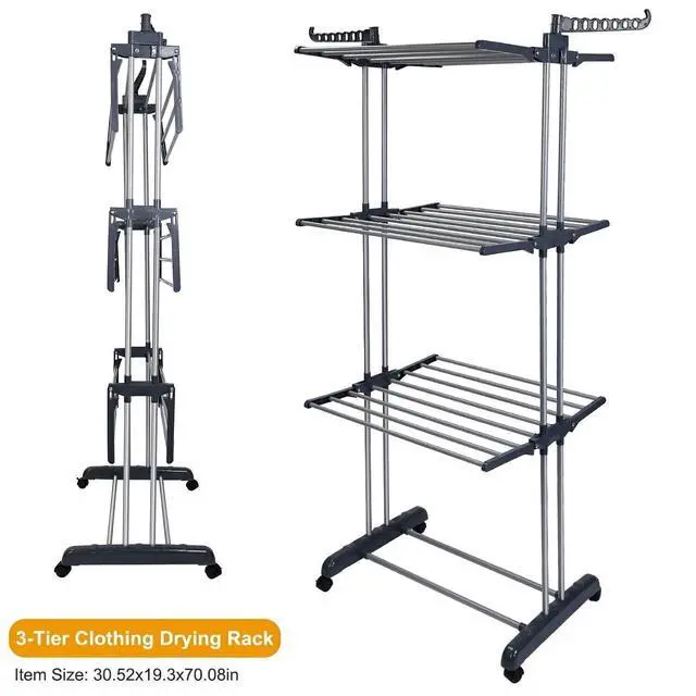 Alt view image 4 of 7 - Laundry Drying Rack Foldable Clothes Dryer Hanger Holder Storage Clothing Shelf
