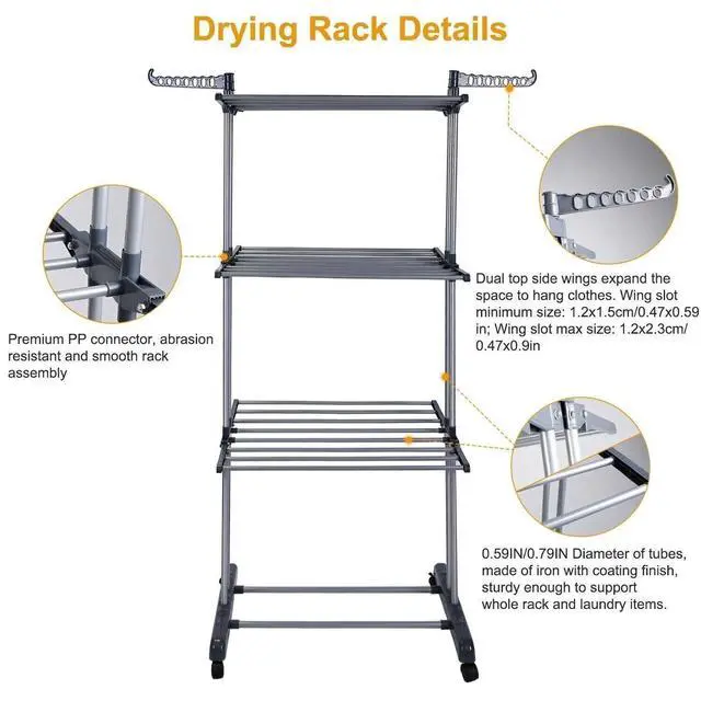 Alt view image 5 of 7 - Laundry Drying Rack Foldable Clothes Dryer Hanger Holder Storage Clothing Shelf