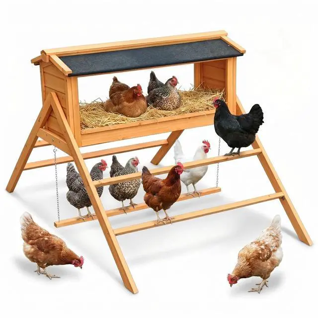 Main image of Chicken Nesting Box with Perch and Waterproof Asphalt Roof for Ducks Brooders