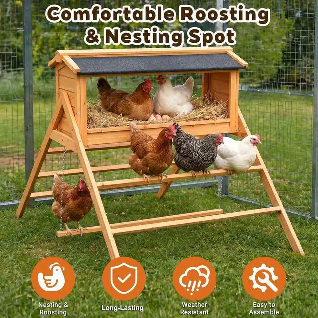 Alt view image 5 of 7 - Chicken Nesting Box with Perch and Waterproof Asphalt Roof for Ducks Brooders
