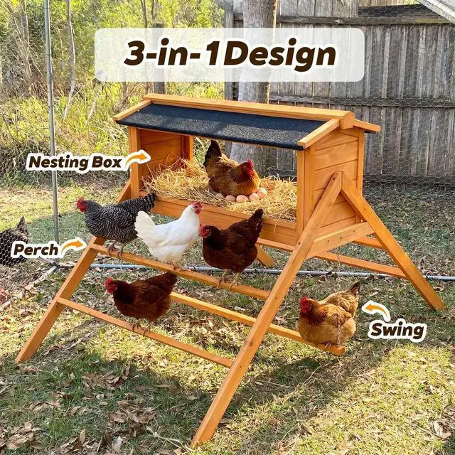 Alt view image 2 of 7 - Chicken Nesting Box with Perch and Waterproof Asphalt Roof for Ducks Brooders