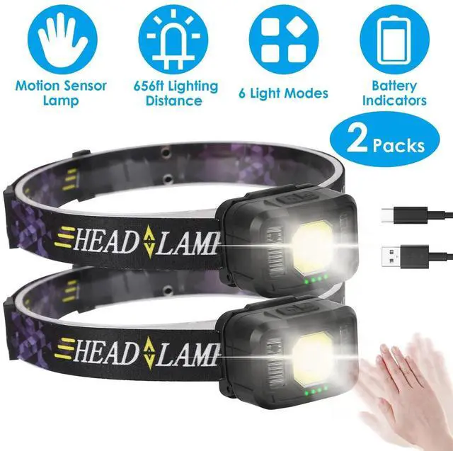 Main image of 2Pcs Head Lamp, Motion Sensor Rechargeable Headlamp,6 Modes Ultra-Light Headlamp