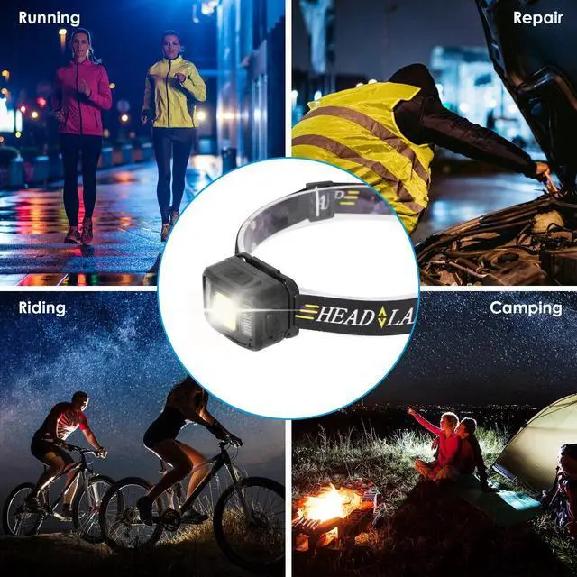 Alt view image 7 of 7 - 2Pcs Head Lamp, Motion Sensor Rechargeable Headlamp,6 Modes Ultra-Light Headlamp