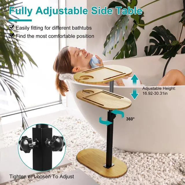 Alt view image 3 of 7 - Bamboo Bathtub Tray Table w/ Adjustable Height Bathtub Side for Luxury Bath Home