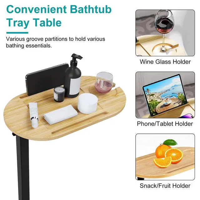 Alt view image 2 of 7 - Bamboo Bathtub Tray Table w/ Adjustable Height Bathtub Side for Luxury Bath Home