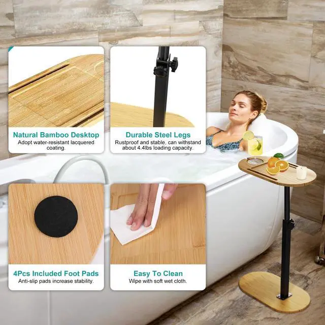 Alt view image 5 of 7 - Bamboo Bathtub Tray Table w/ Adjustable Height Bathtub Side for Luxury Bath Home