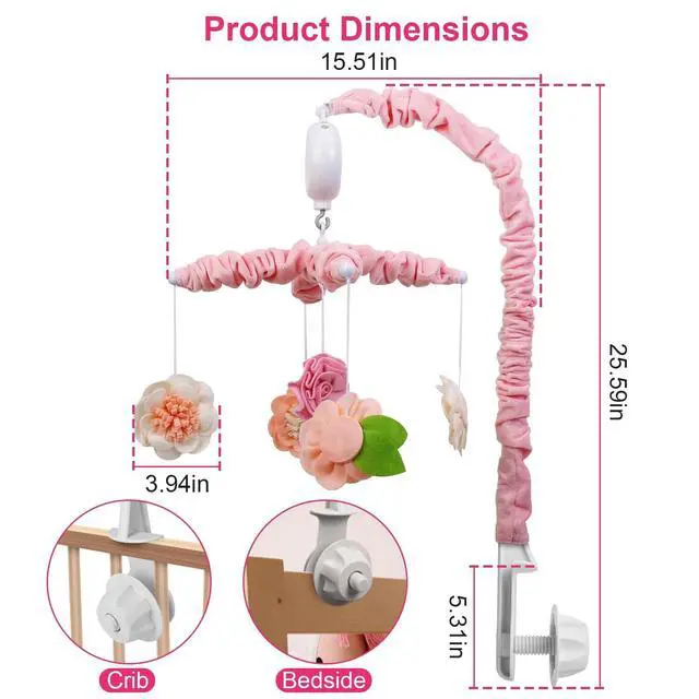 Alt view image 7 of 7 - Musical Baby Crib Mobile 12 Melodies Rotating Nursery Mobile for Newborn