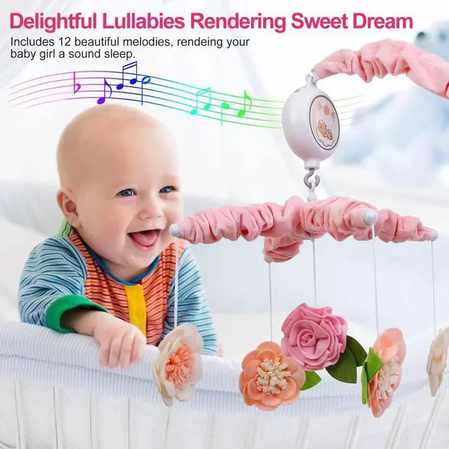 Alt view image 6 of 7 - Musical Baby Crib Mobile 12 Melodies Rotating Nursery Mobile for Newborn