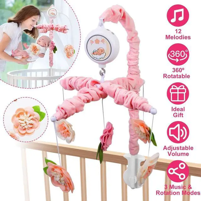 Main image of Musical Baby Crib Mobile 12 Melodies Rotating Nursery Mobile for Newborn