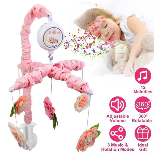 Alt view image 2 of 7 - Musical Baby Crib Mobile 12 Melodies Rotating Nursery Mobile for Newborn