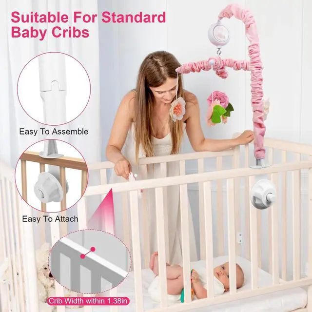 Alt view image 3 of 7 - Musical Baby Crib Mobile 12 Melodies Rotating Nursery Mobile for Newborn