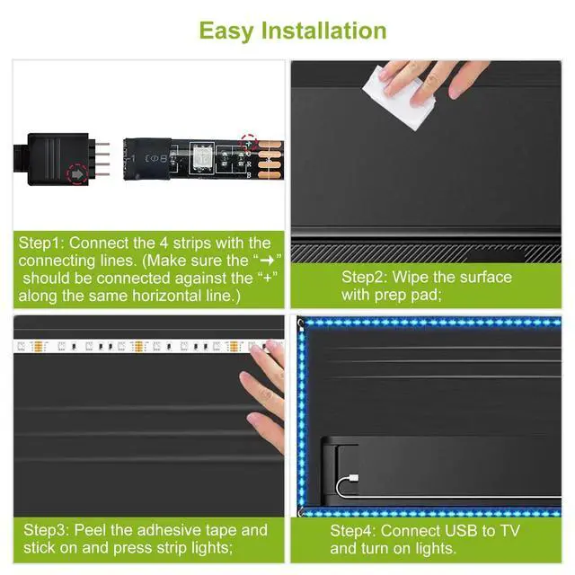 Alt view image 7 of 7 - 4 x 50CM TV LED Backlight USB 5050 RGB LED Strip Light Remote Kit For 40-60in TV