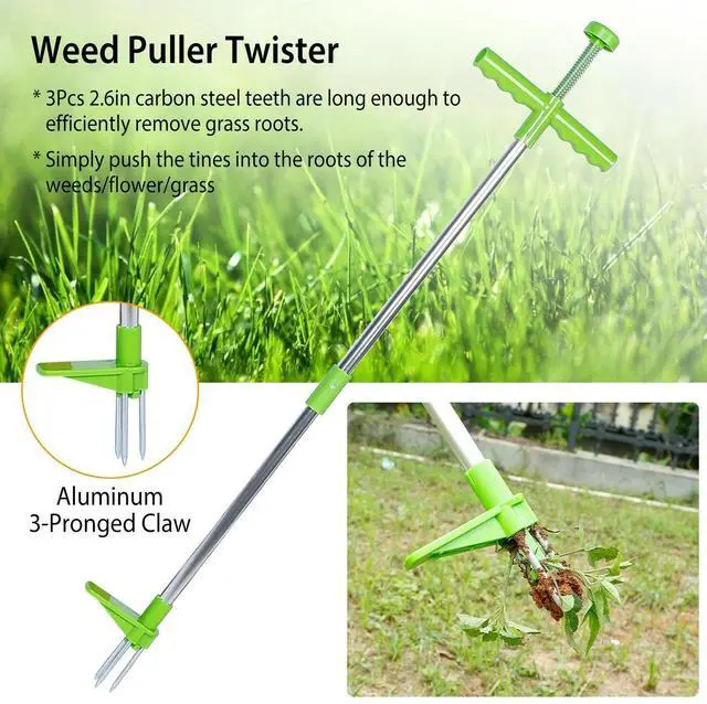 Alt view image 3 of 7 - 3 Claws Weed Puller Weeder Twister Stand Up Garden Lawn Grass Root Remover Tool