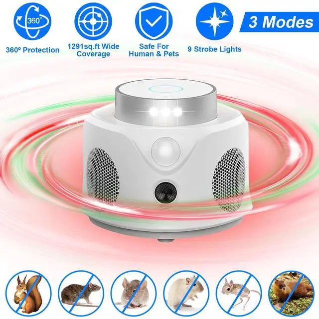 Alt view image 3 of 7 - 360° Ultrasonic Mice Repellent Indoor for House Squirrel