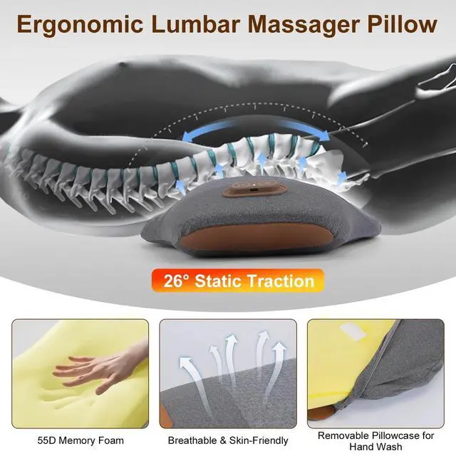Alt view image 4 of 7 - 2 In 1 Electric Lumbar Massager Support Pillow Memory Foam Lower Back Massager