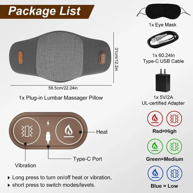 Alt view image 7 of 7 - 2 In 1 Electric Lumbar Massager Support Pillow Memory Foam Lower Back Massager