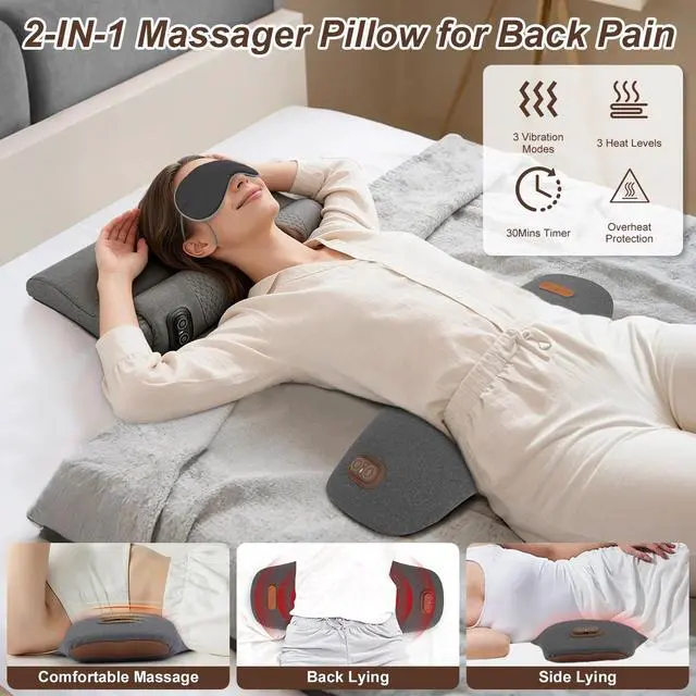 Alt view image 5 of 7 - 2 In 1 Electric Lumbar Massager Support Pillow Memory Foam Lower Back Massager