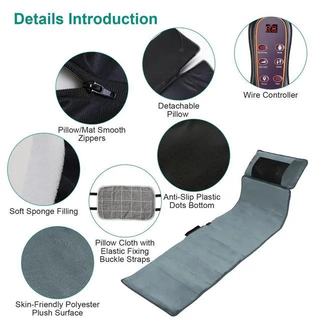 Alt view image 4 of 7 - Full Body Electric Massage Mat w/ Heat &10 Vibration Motors Bottom Neck Massage