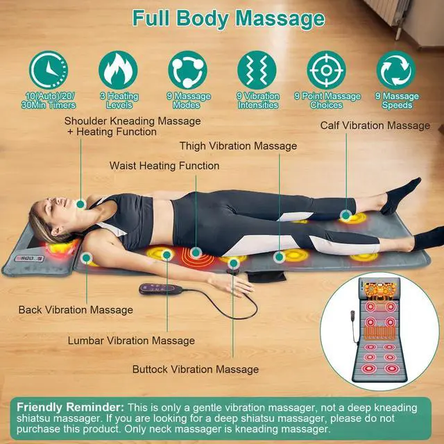 Alt view image 2 of 7 - Full Body Electric Massage Mat w/ Heat &10 Vibration Motors Bottom Neck Massage