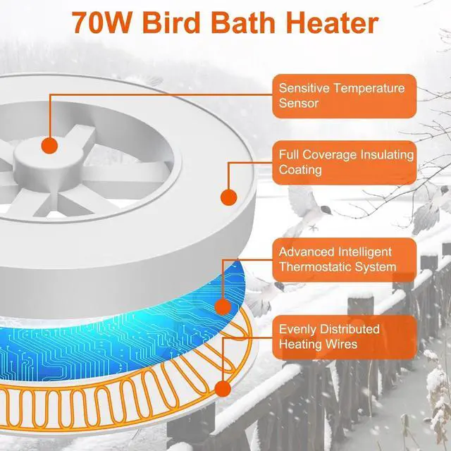 Alt view image 5 of 7 - Automatic Birdbath Water Heater Smart Thermostat Sensor Outdoor