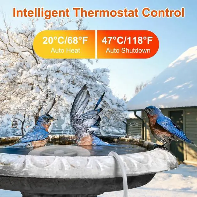 Alt view image 4 of 7 - Automatic Birdbath Water Heater Smart Thermostat Sensor Outdoor