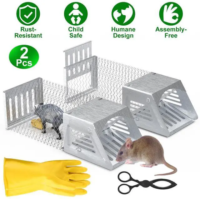 Main image of 2Pcs Humane Mouse Trap Cage No Assembly Need Automatic Continuous Rat Trap
