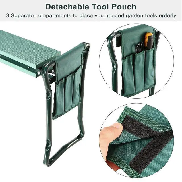 Alt view image 7 of 7 - Folding Garden Kneeler Bench Pad Seat w/ 3 Storage Pouches for Picnic &Gardening