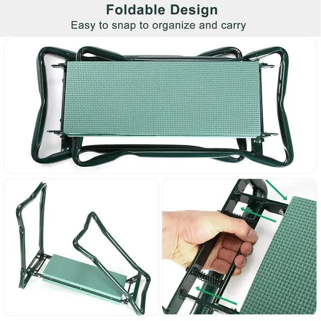 Alt view image 3 of 7 - Folding Garden Kneeler Bench Pad Seat w/ 3 Storage Pouches for Picnic &Gardening
