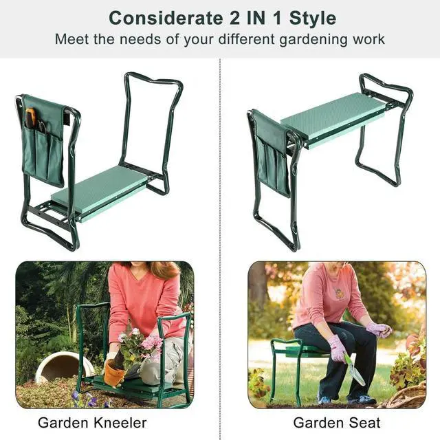 Alt view image 4 of 7 - Folding Garden Kneeler Bench Pad Seat w/ 3 Storage Pouches for Picnic &Gardening