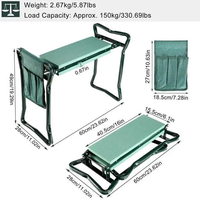 Alt view image 6 of 7 - Folding Garden Kneeler Bench Pad Seat w/ 3 Storage Pouches for Picnic &Gardening