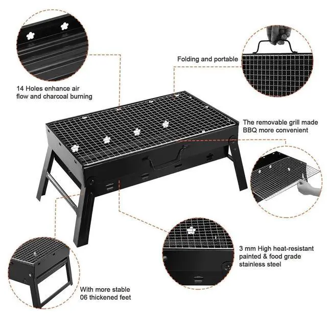 Alt view image 5 of 7 - BBQ Barbecue Grill Folding Charcoal Stove Cooker Portable Camping Outdoor Grill
