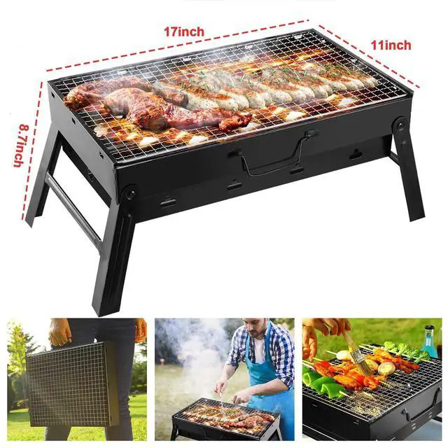 Alt view image 6 of 7 - BBQ Barbecue Grill Folding Charcoal Stove Cooker Portable Camping Outdoor Grill
