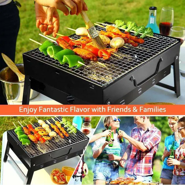 Alt view image 7 of 7 - BBQ Barbecue Grill Folding Charcoal Stove Cooker Portable Camping Outdoor Grill