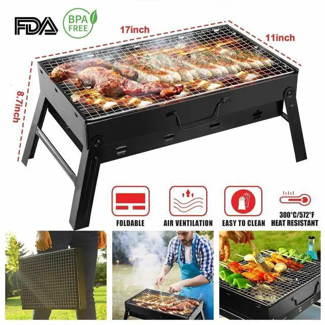 Alt view image 3 of 7 - BBQ Barbecue Grill Folding Charcoal Stove Cooker Portable Camping Outdoor Grill