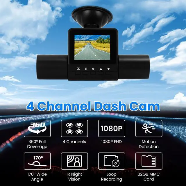 Alt view image 2 of 7 - 360° View FHD 4 Channel Dash Cam 1080P Front 480P Rear Left Right Inside Dash