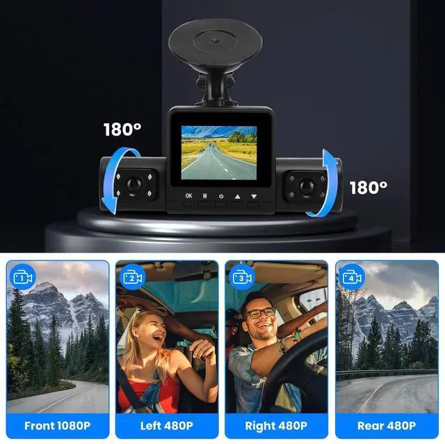 Alt view image 3 of 7 - 360° View FHD 4 Channel Dash Cam 1080P Front 480P Rear Left Right Inside Dash