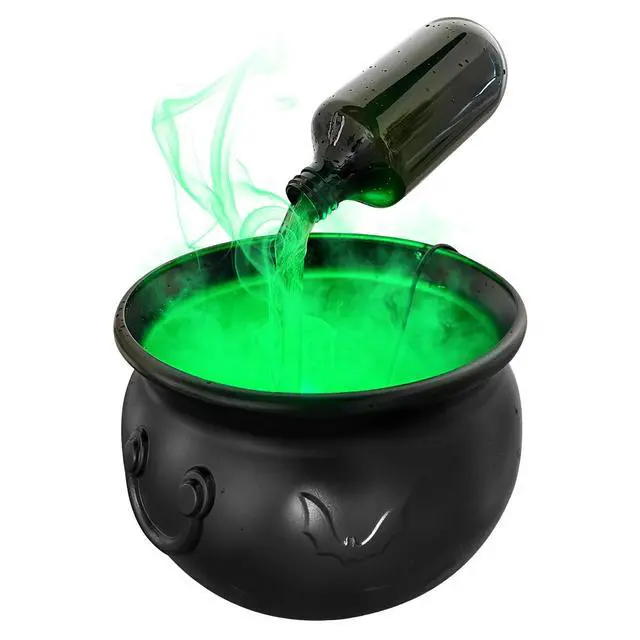 Alt view image 3 of 7 - Halloween Witch Cauldron Bucket USB Powered Green Glow Potion Effect Tabletop